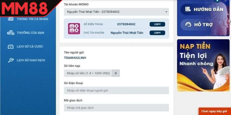 Nạp tiền MM88